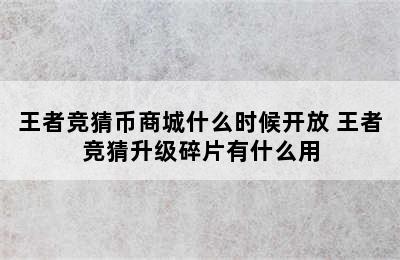 王者竞猜币商城什么时候开放 王者竞猜升级碎片有什么用